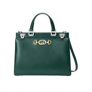 NEW GUCCI women's zumi smooth leather medium top handle bag in green